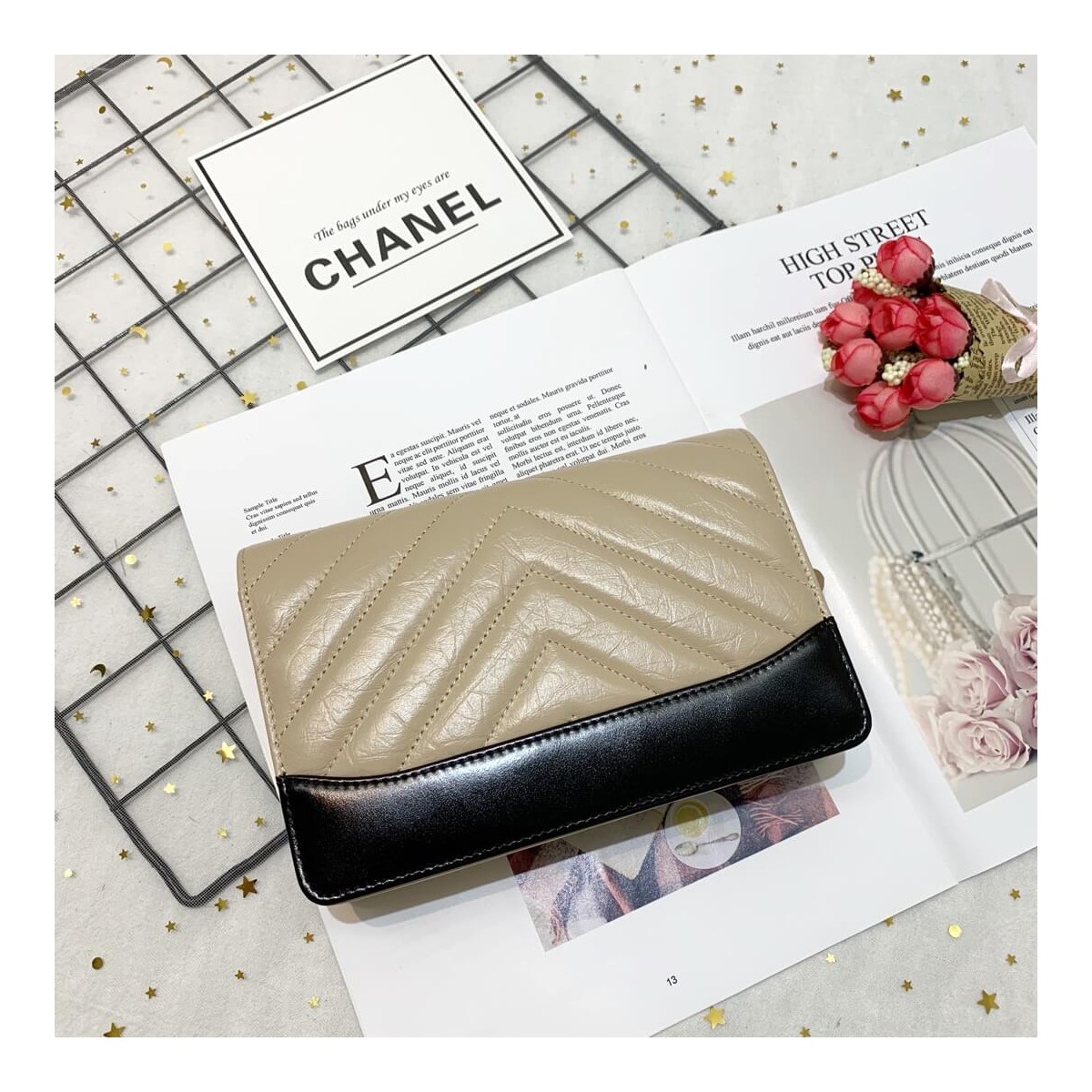 Chanel Chevron Crinkled Calfskin Gabrielle Wallet on Chain WOC Bag A86025