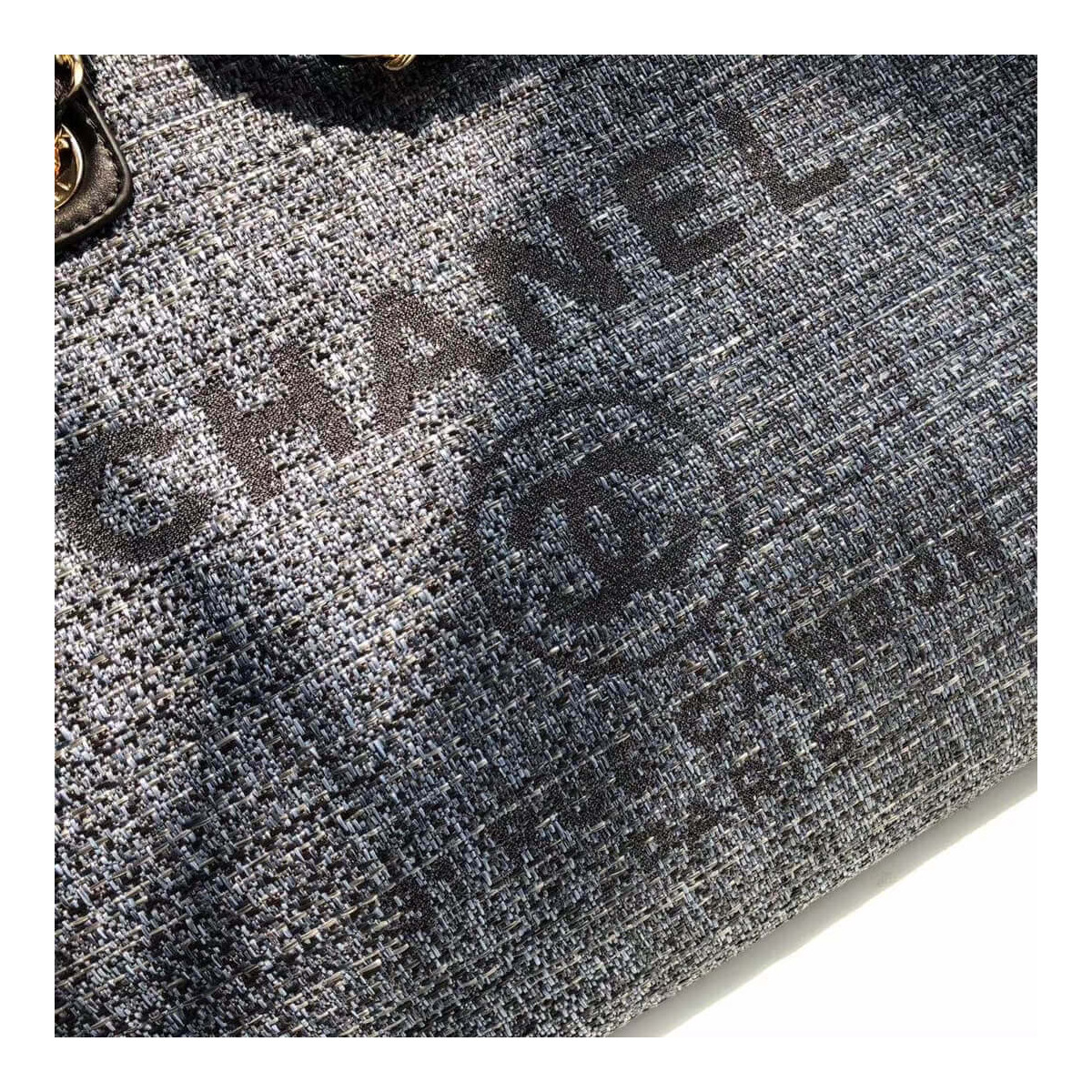 Chanel Deauville Tote 38cm Canvas Bag A66941 Grey Blue