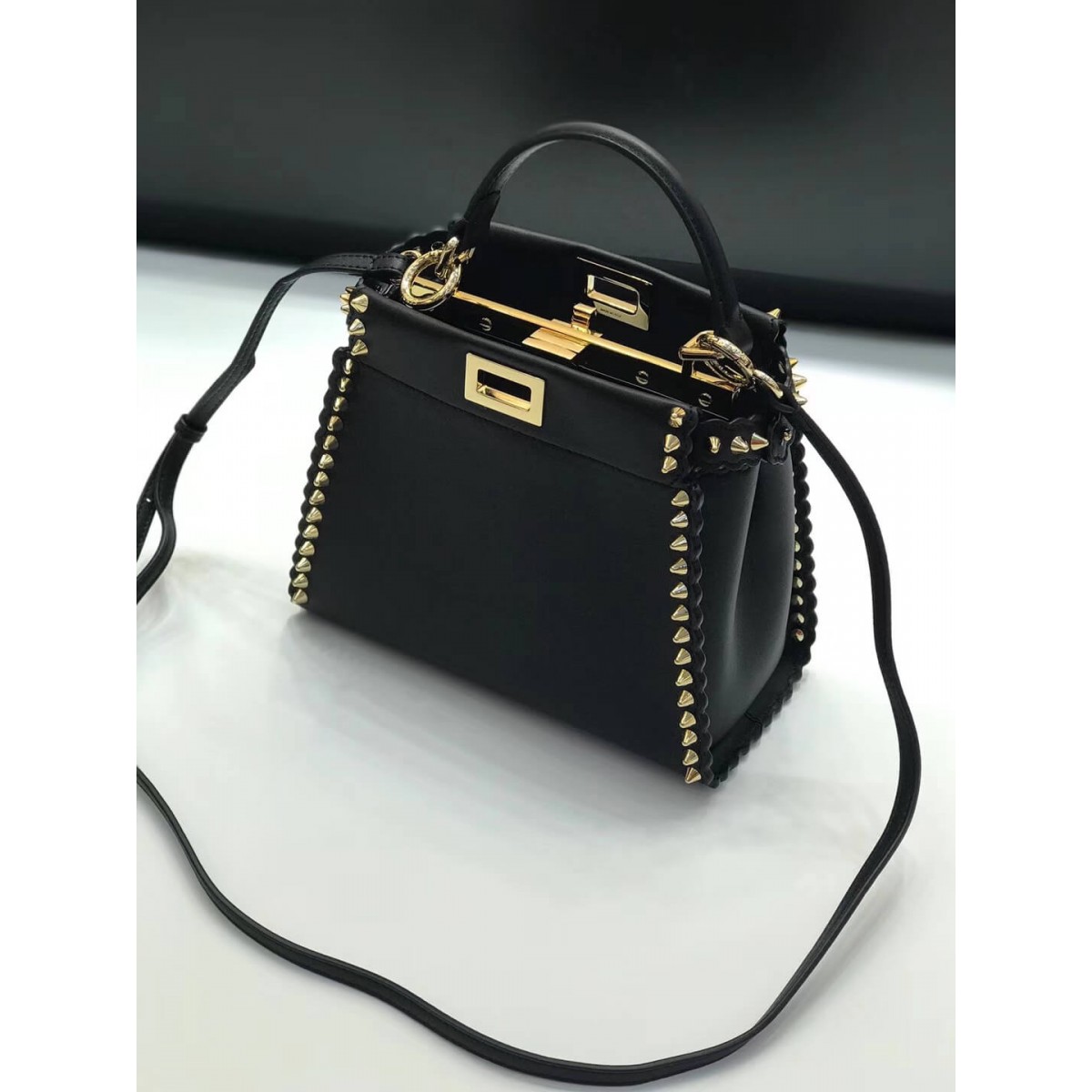 Fendi Peekaboo Mini with Metal-Plated Micro Studs 8BN244