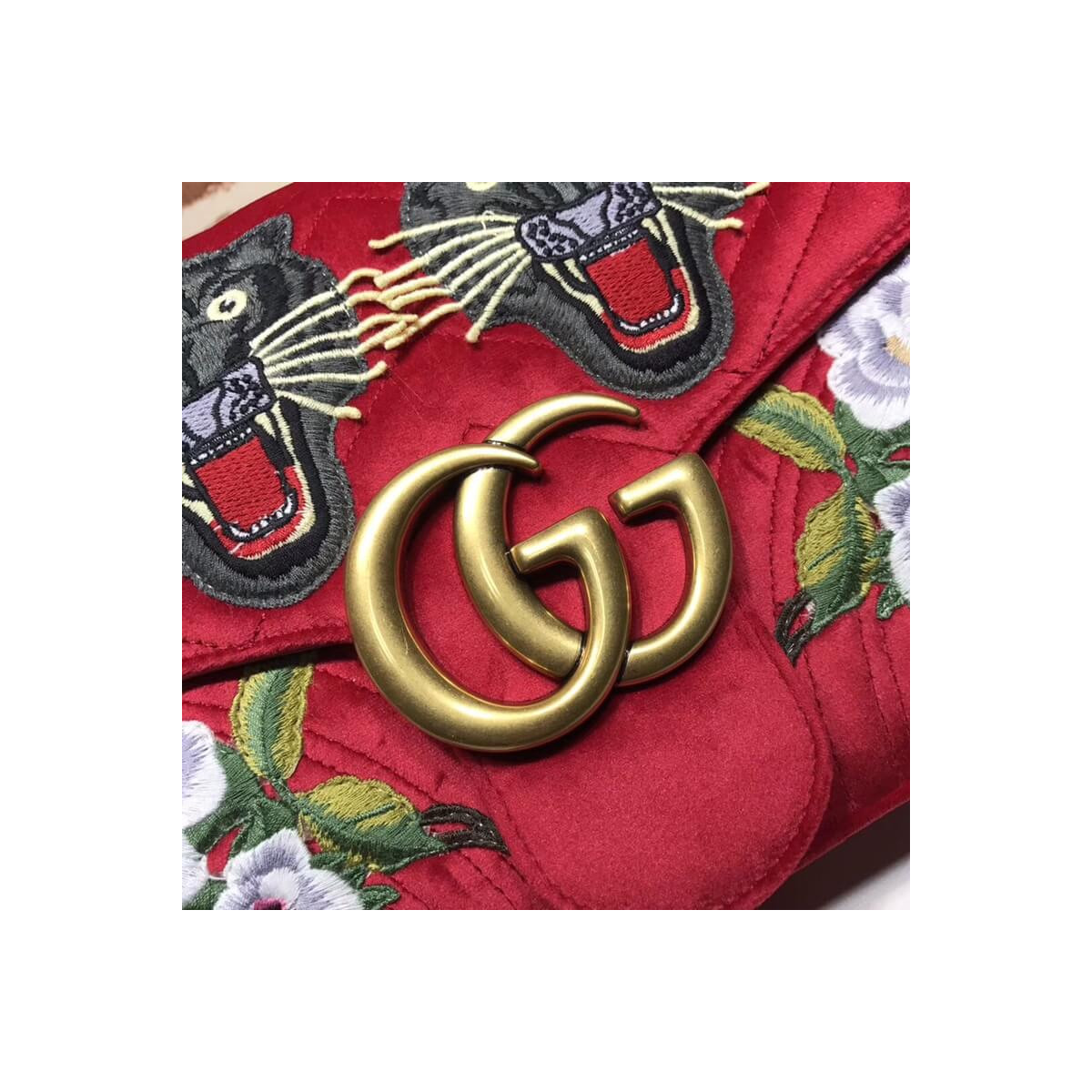 Gucci Anniversary GG Marmont Small Panther Velvet Shoulder Bag 443496