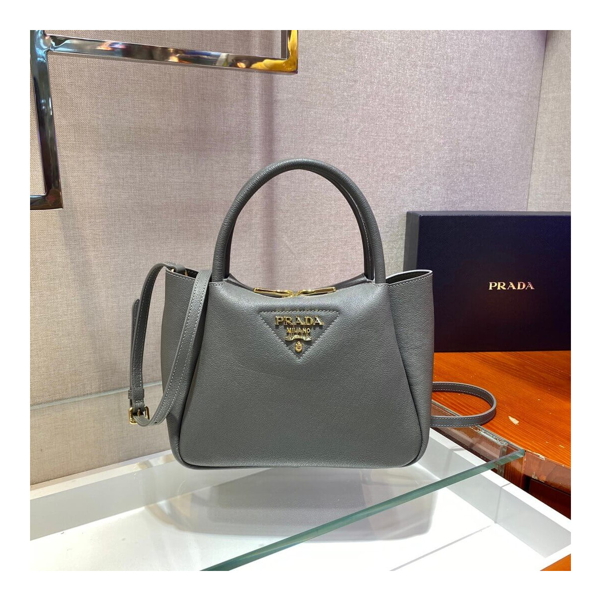 Prada Deerskin Leather Should Tote Bag 1BC145