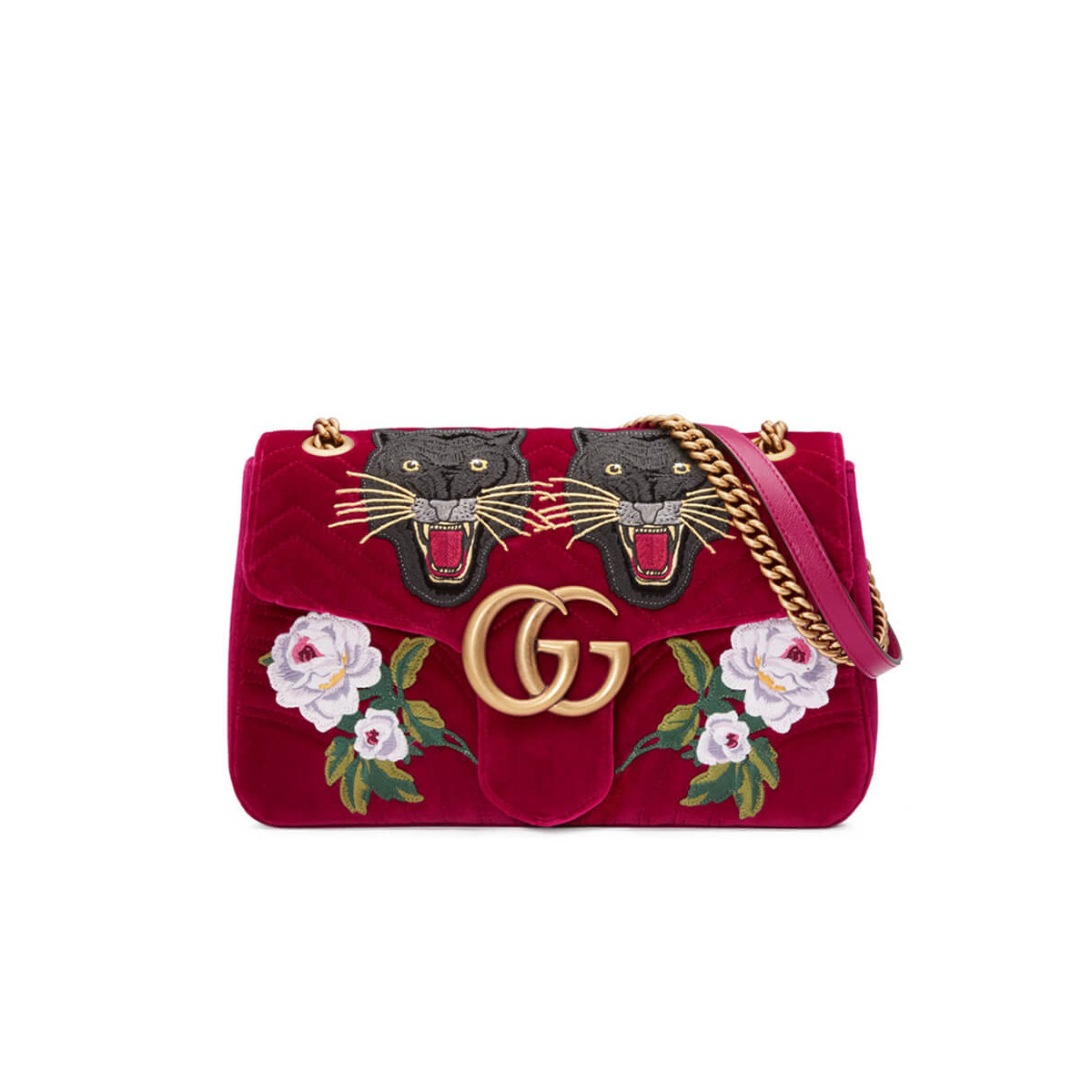 Gucci Anniversary GG Marmont Small Panther Velvet Shoulder Bag 443496