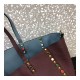 Valentino Garavani Medium Double Rockstud Reversible Tote Bag 0067G Blue/Burgundy