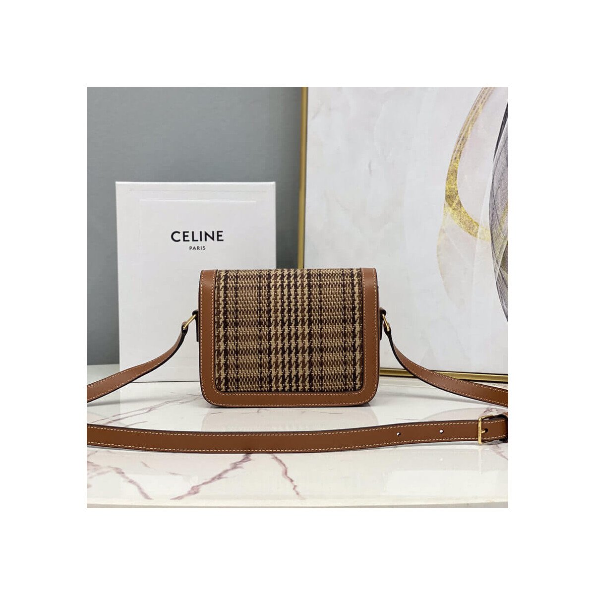 Celie Teen Triomphe Bag in Triomphe Textile and Calfskin 188882 Brown/Tan