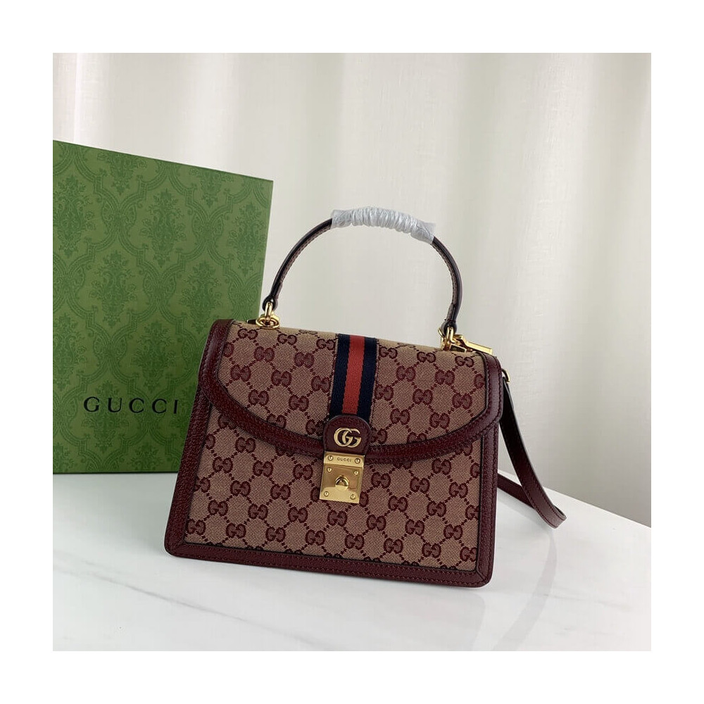 Gucci Ophidia Small Top Handle Bag With Web 651055 Burgundy