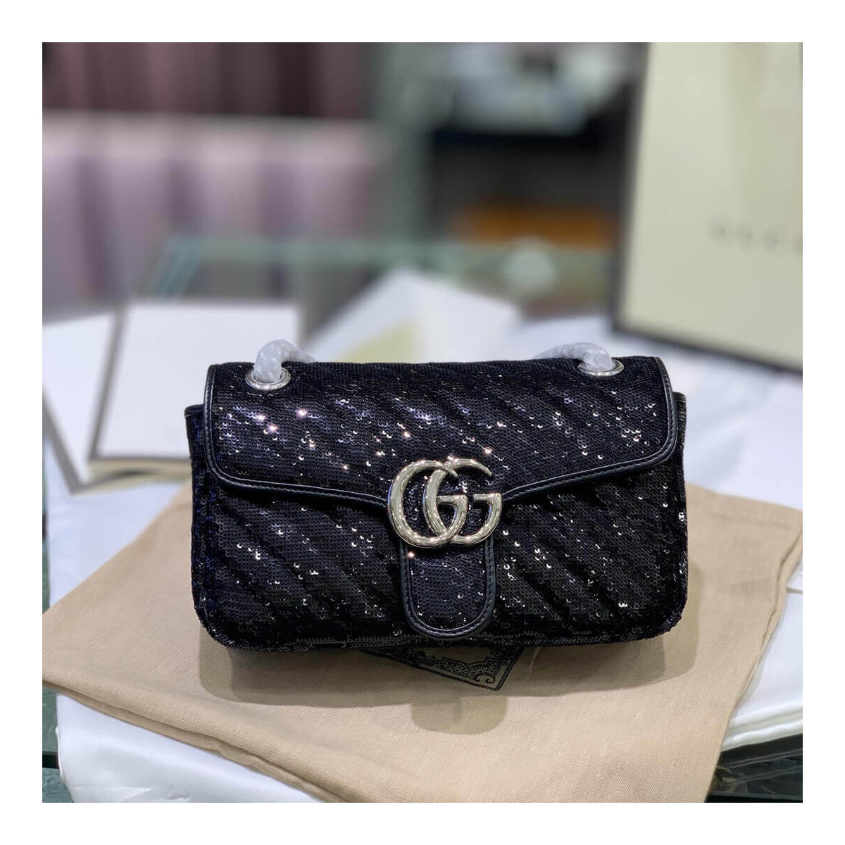 Gucci GG Marmont Small Sequin Shoulder Bag 443497