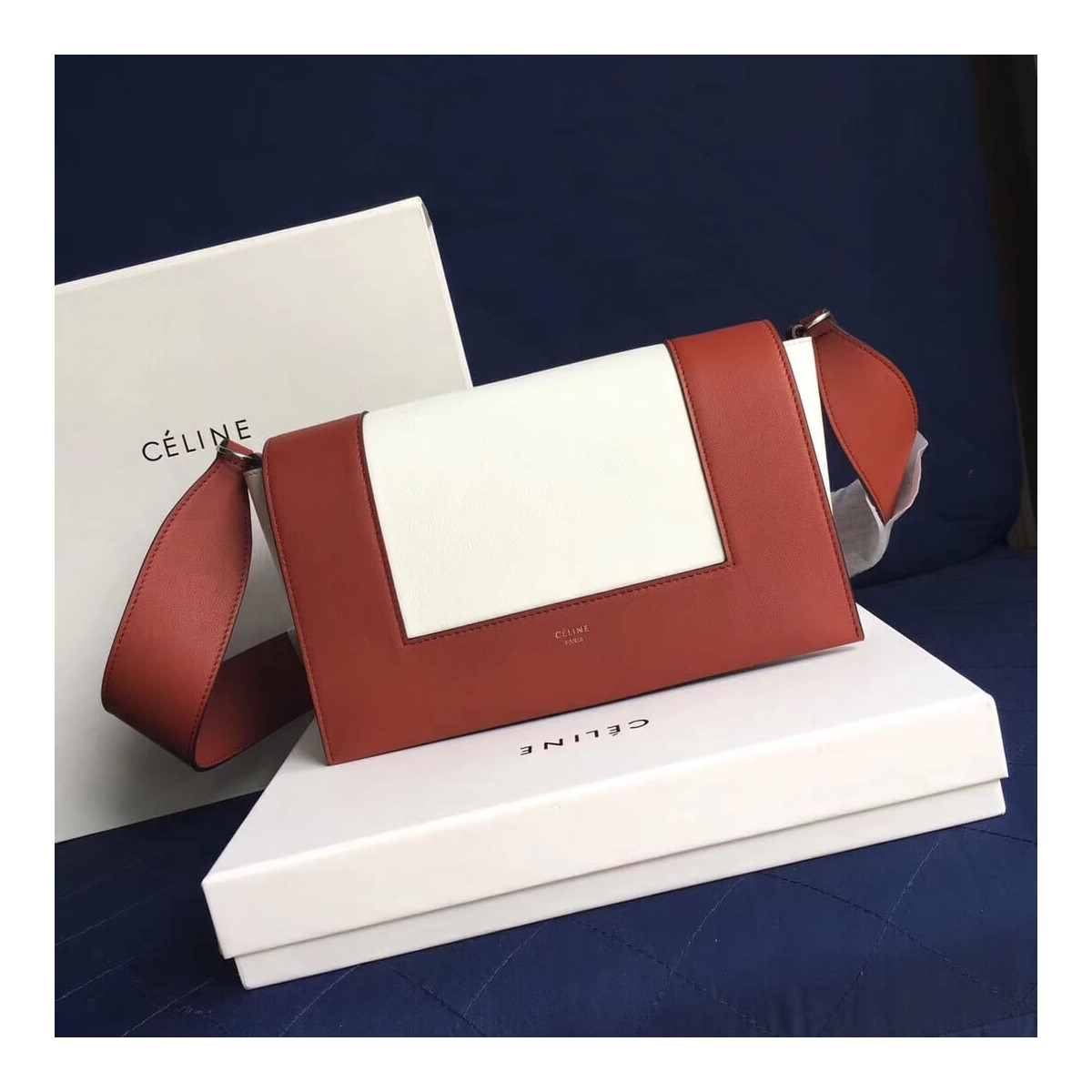 Celine Frame Medium Shoulder Bag 180263 Red/White