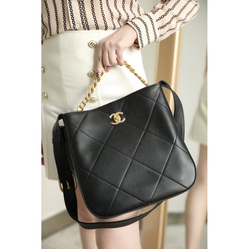 Chanel Hobo Handbag Calfskin Black AS2844