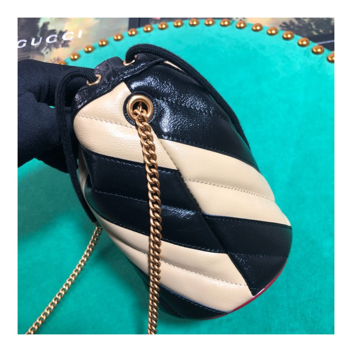 Gucci GG Marmont Mini Bucket Bag 575163 Beige/Black