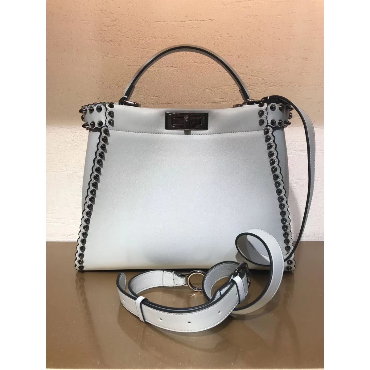 Fendi Peekaboo Medium with Metal-Plated Micro Studs 8BN290