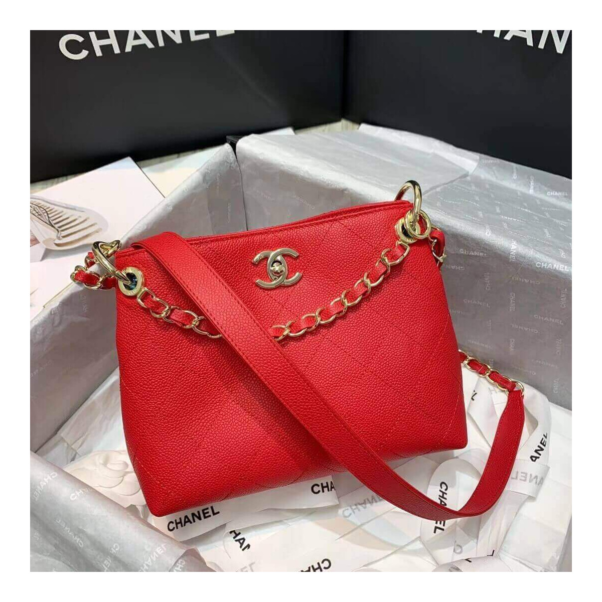 Chanel Grained Calfskin Small Hobo Bag AS1461