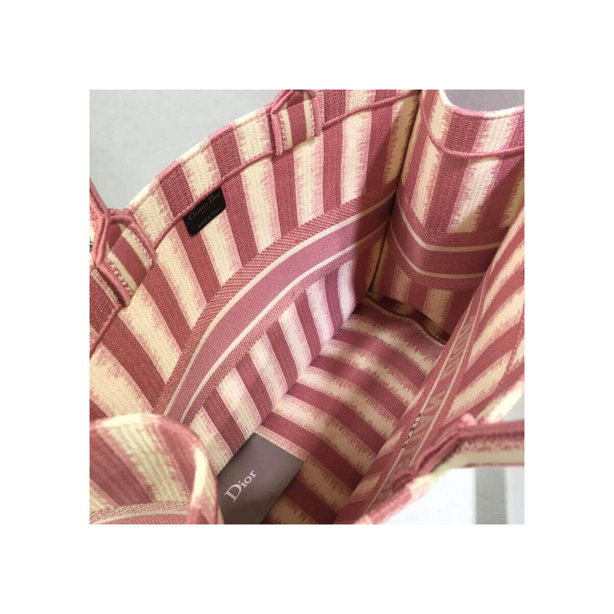 Dior Book Tote Pink D-Stripes Embroidery M1286