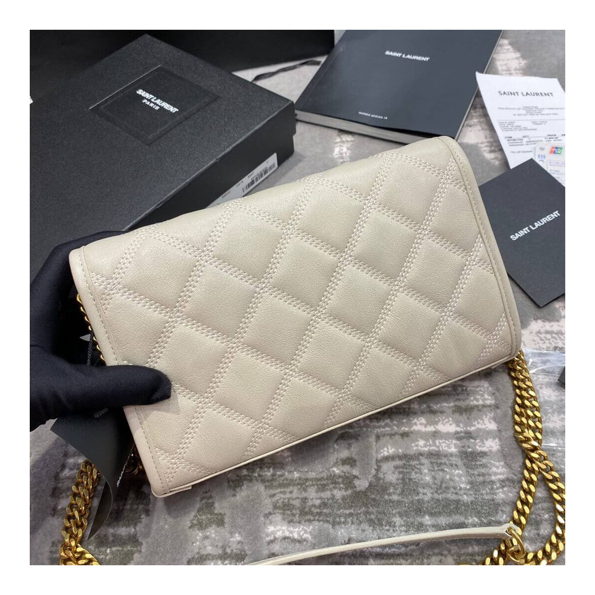 Saint Laurent Becky Chain Wallet In Quilted Lambskin 585031