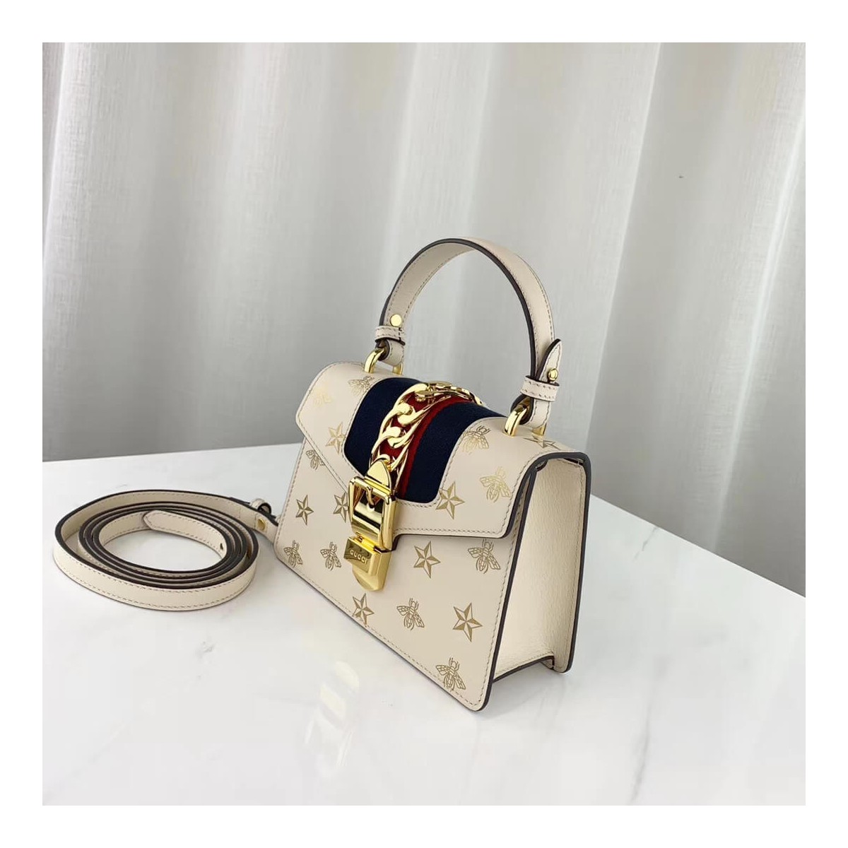 Gucci Sylvie Bee Star Mini Leather Bag 470270