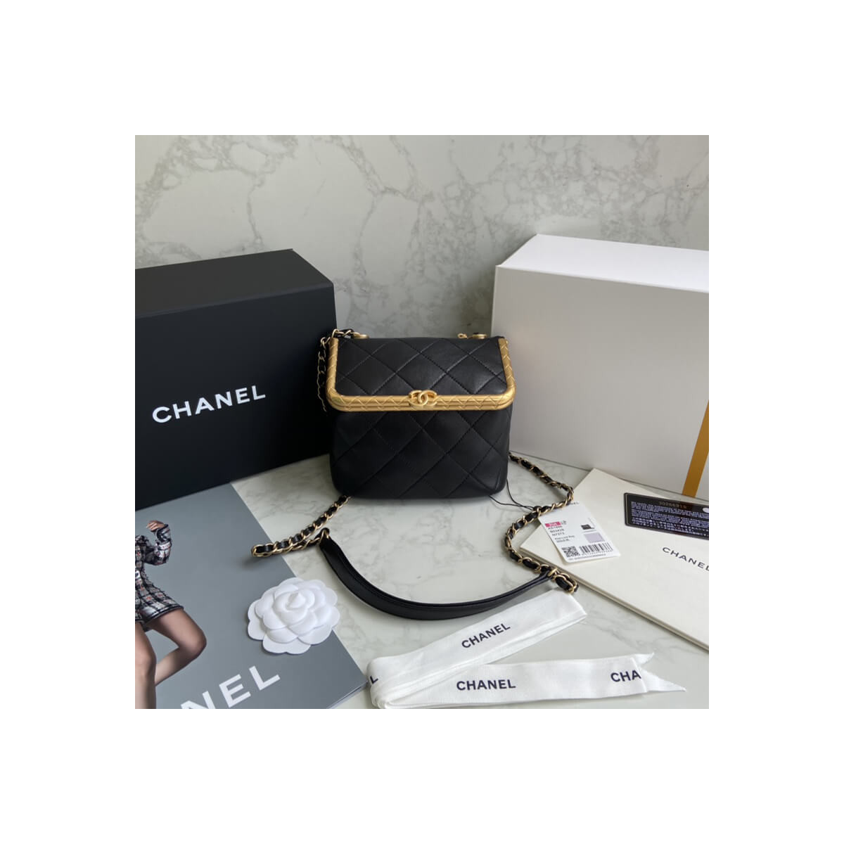 Chanel Lambskin Kiss-Lock Clasp Bag AS1886