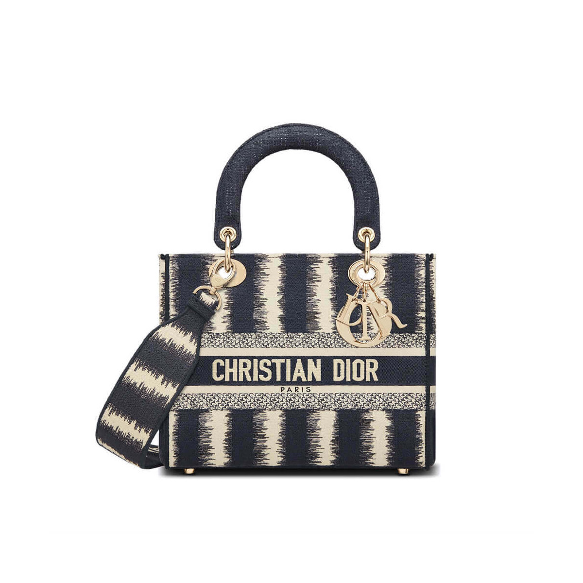 Dior Medium Blue D-Stripes Embroidery Lady D-Lite Bag M0565