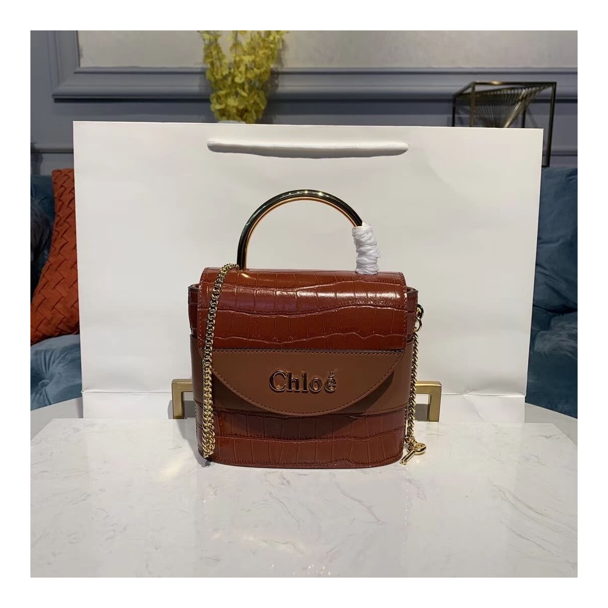 Chloe Small Aby Lock Chain Bag Embossed Croco Effect S1220