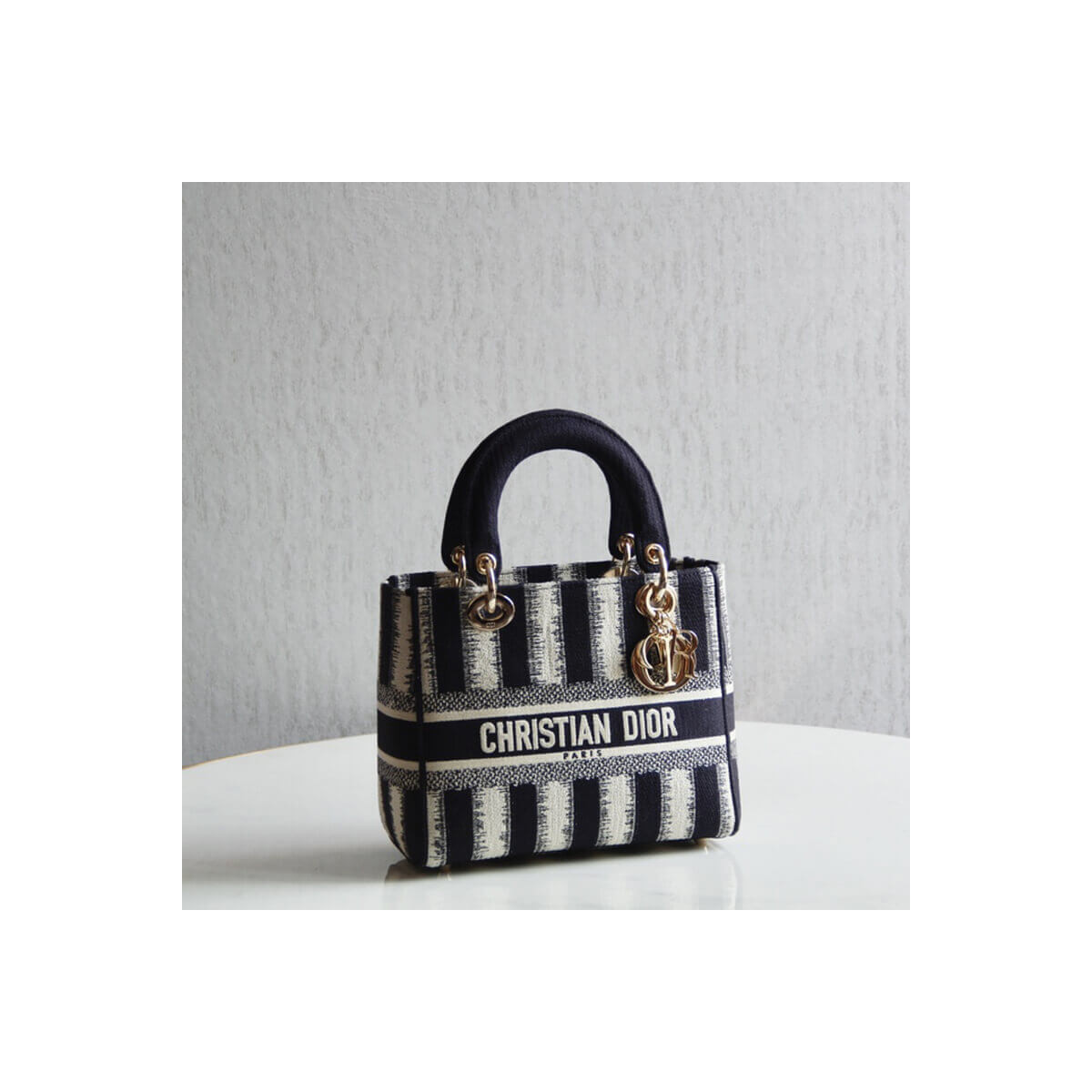 Dior Medium Blue D-Stripes Embroidery Lady D-Lite Bag M0565