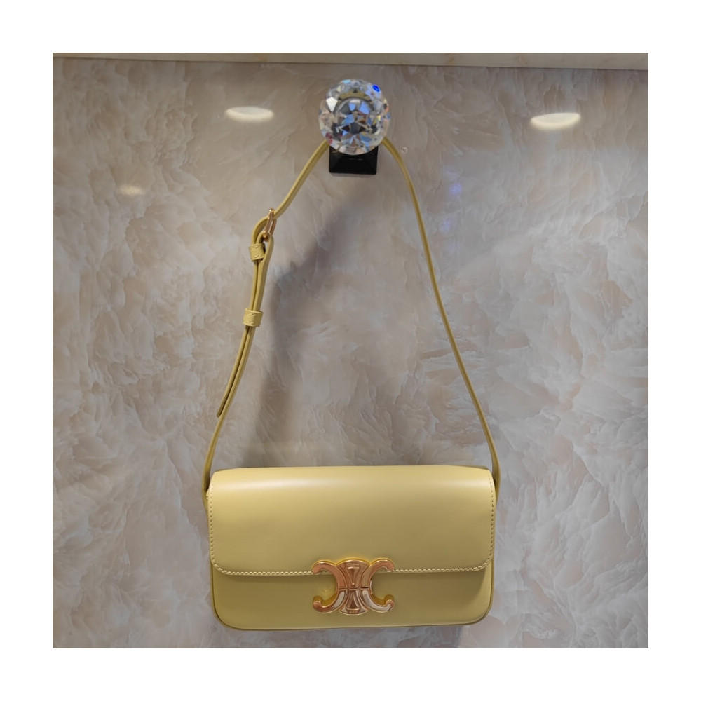 Celine Triomphe Shoulder Bag In Shiny Calfskin 194143 Papyrus