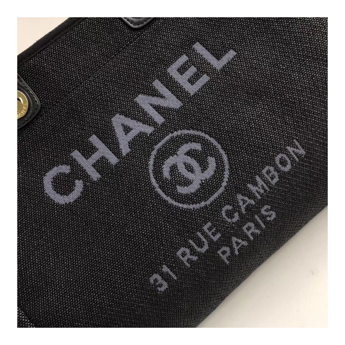 Chanel Deauville Tote 38cm Canvas Bag A66941 Black / Grey