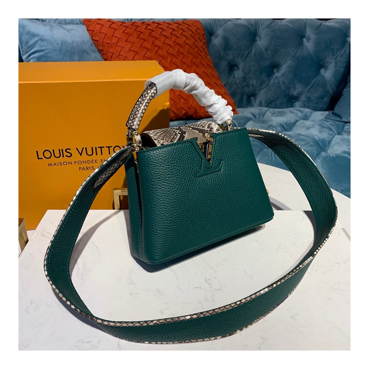 Louis Vuitton Taurillon And Python Leather Capucines Mini N97075