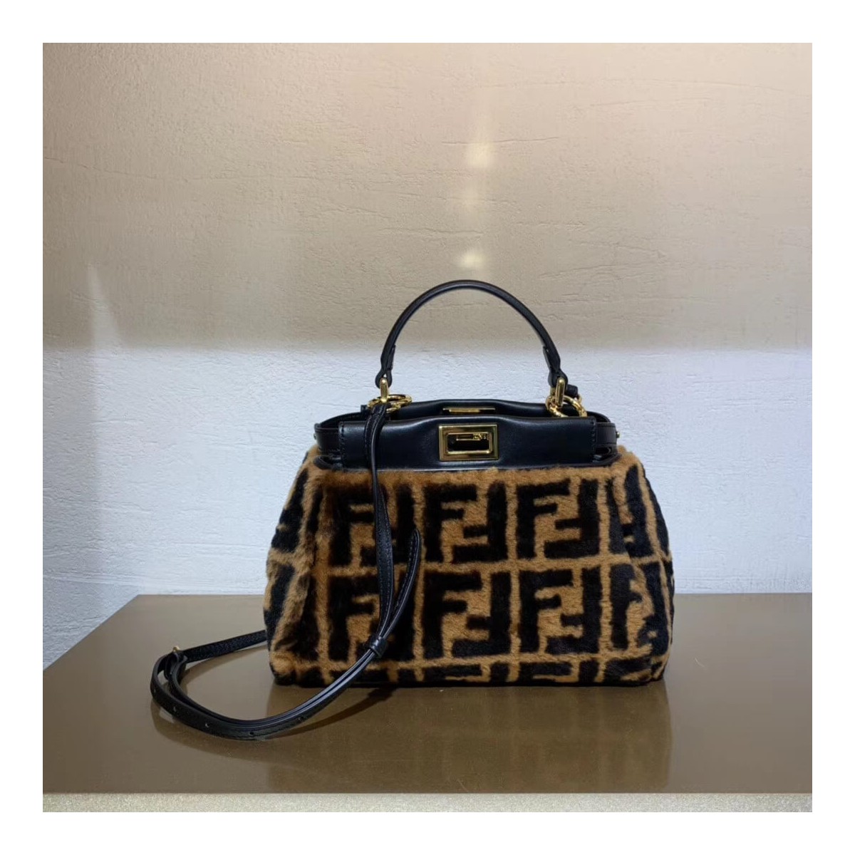 Fendi Peekaboo Iconic Mini Brown Sheepskin Bag 8BN244