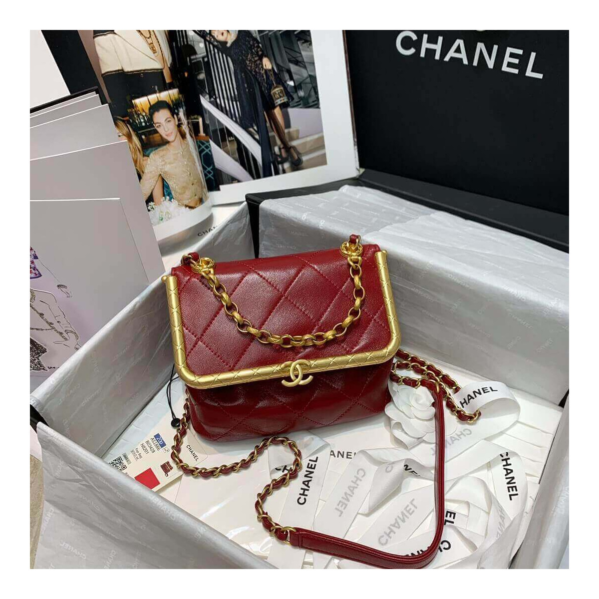 Chanel Lambskin Kiss-Lock Clasp Bag AS1886