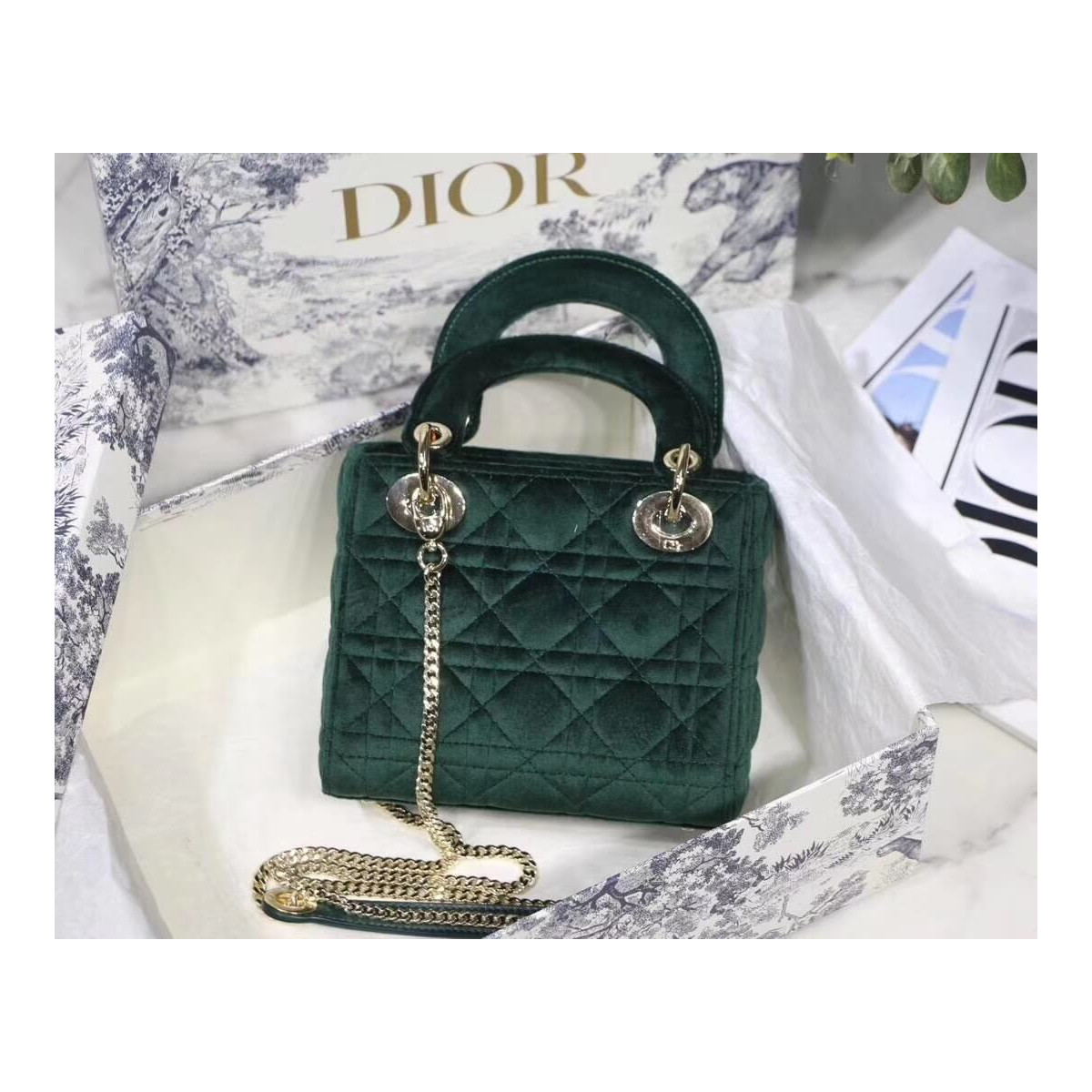 Christian Dior Velvet Mini Lady Dior Bag M505S