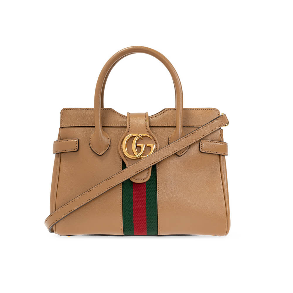 Gucci Small Top Handle Bag with Double G in Brown Leather 658450