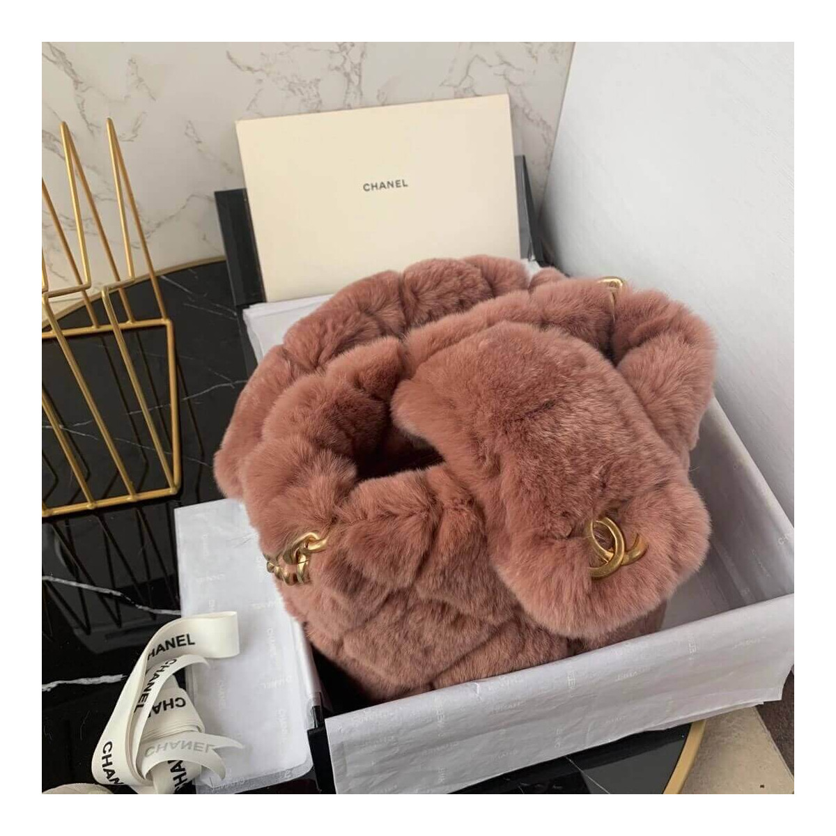 Chanel Shearling Lambskin Bucket Bag AS2241