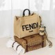 Fendi Sunshine Medium Shopper Woven Raffia Tote 8BH386 Beige