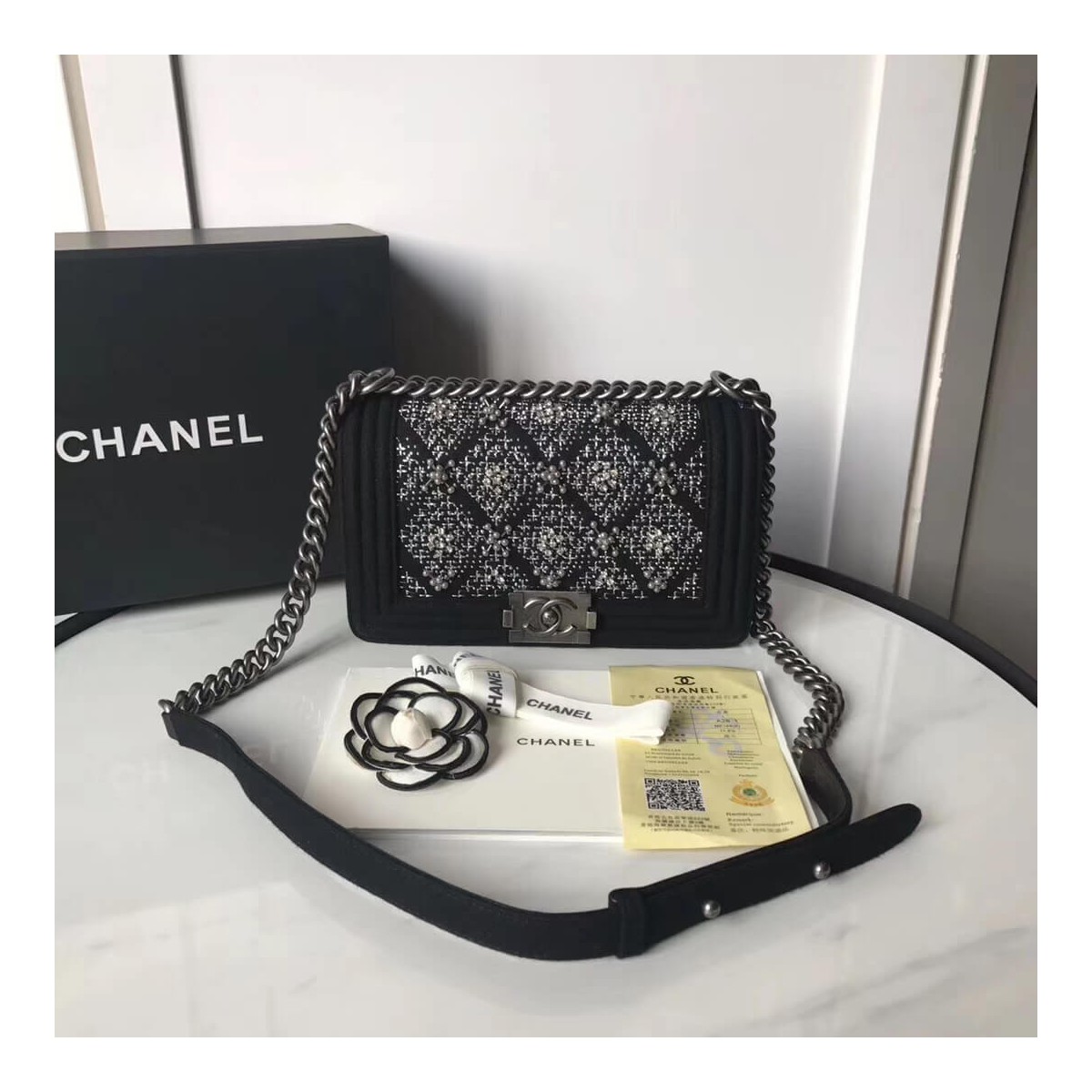 Chanel Wool Boy Chanel Handbag A67086