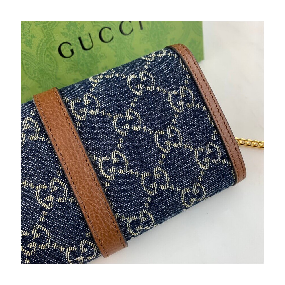 Gucci Jackie 1961 Chain Wallet 652681 in Blue Denim