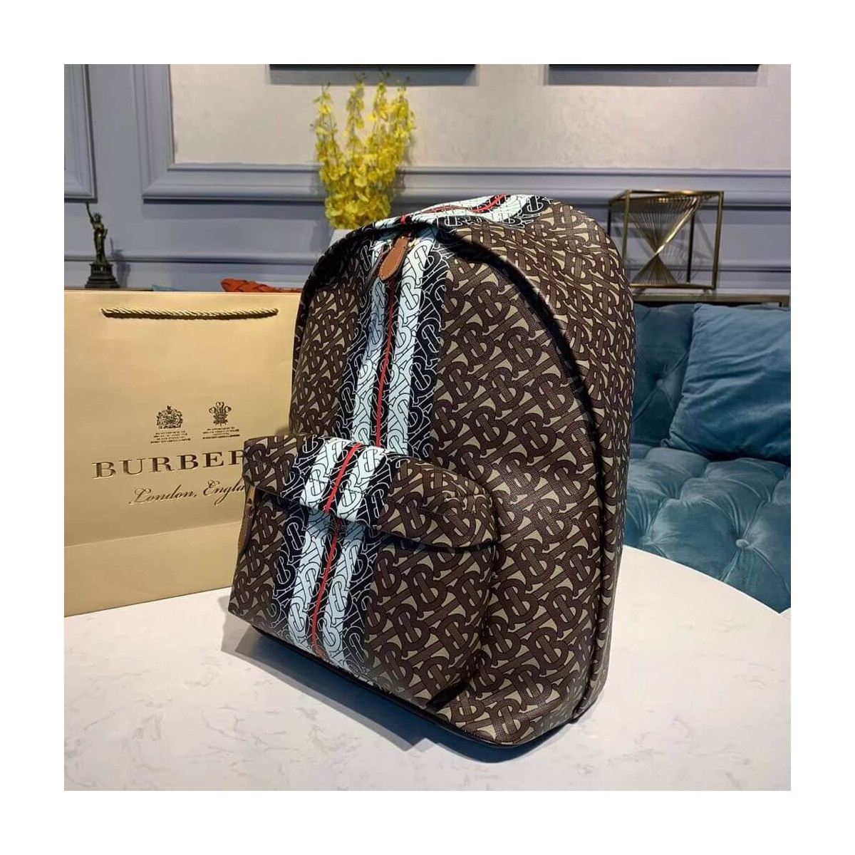 Burberry Monogram Stripe Print E-canvas Backpack 80186511