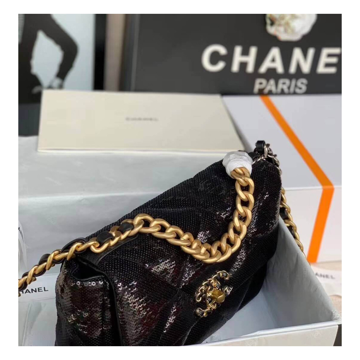 Chanel 19 Flap Bag in Tweed&amp;Sequins  AS1160