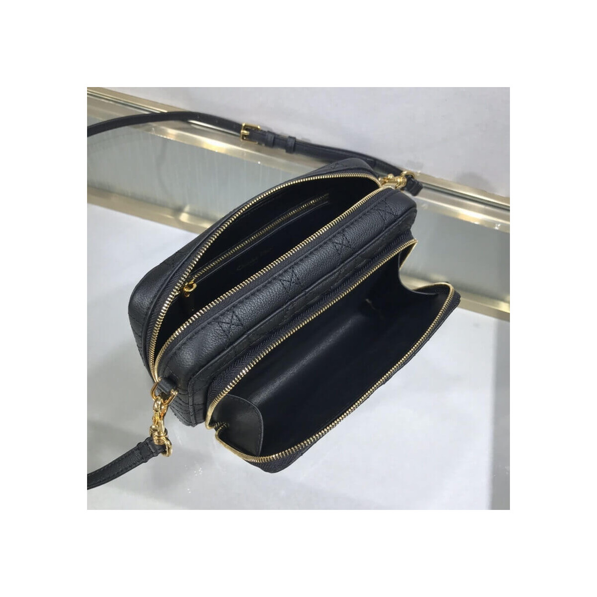 Dior Caro Double Pouch Black Supple Cannage Calfskin M9237