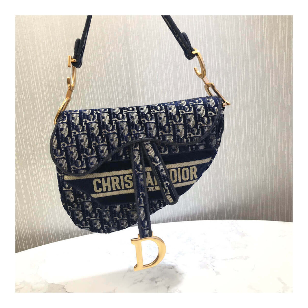 Dior Oblique Embroidered Velvet Saddle Bag M0446C