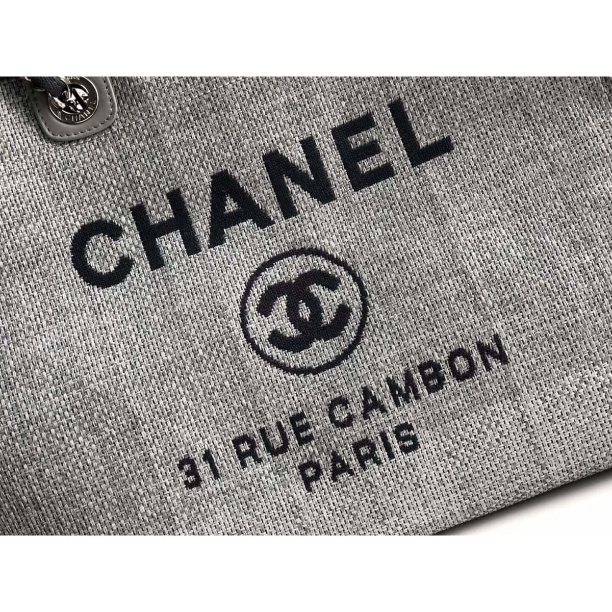 Chanel Deauville Tote 38cm Canvas Bag A66941 Ash Grey