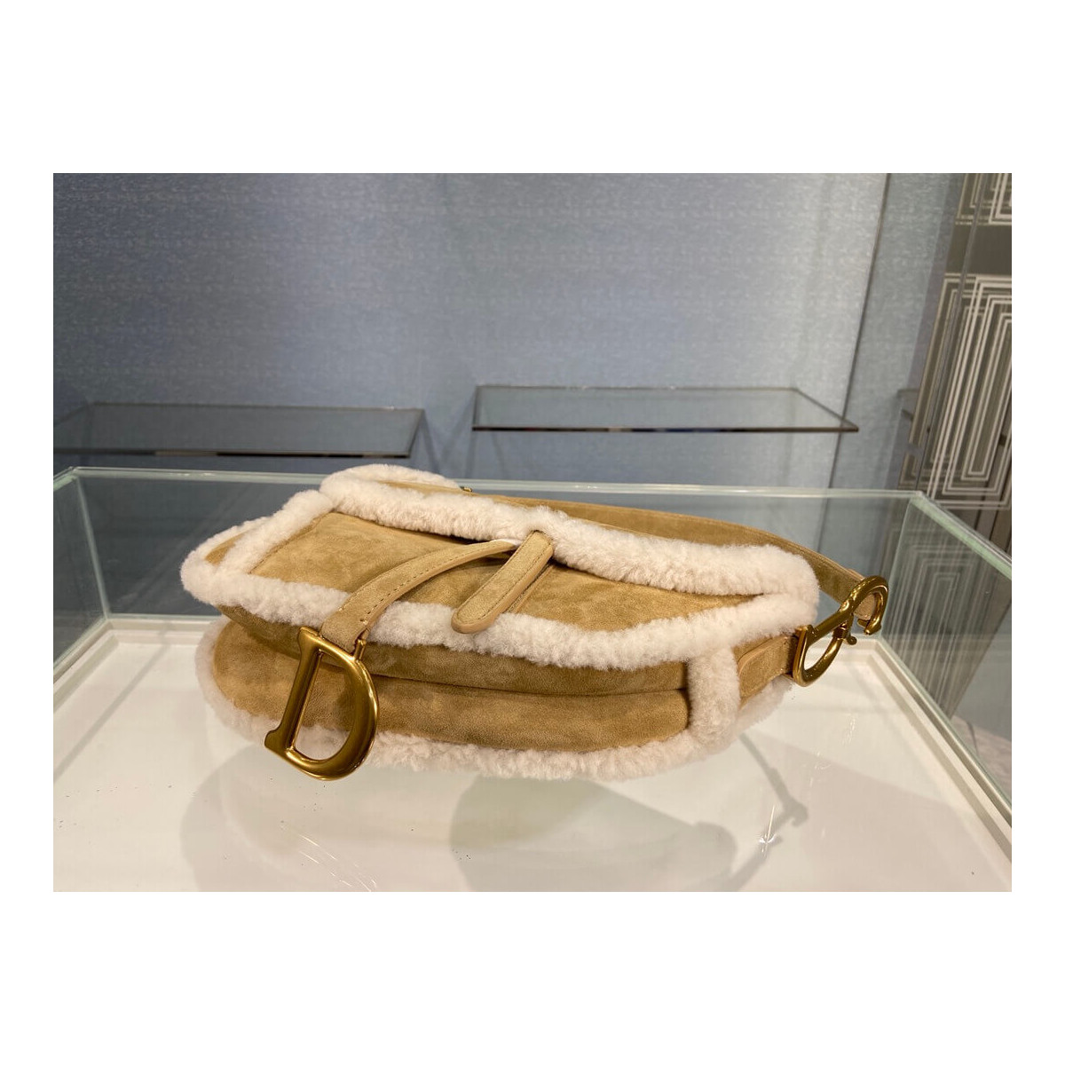 Christian Dior Saddle Bag in Camel-Colored Shearling M0446