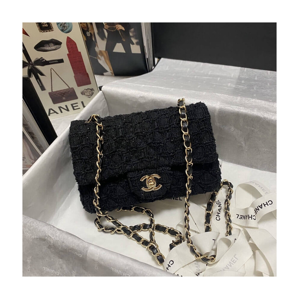 Chanel 20cm Classic Flap Bag in Black Tweed 1116