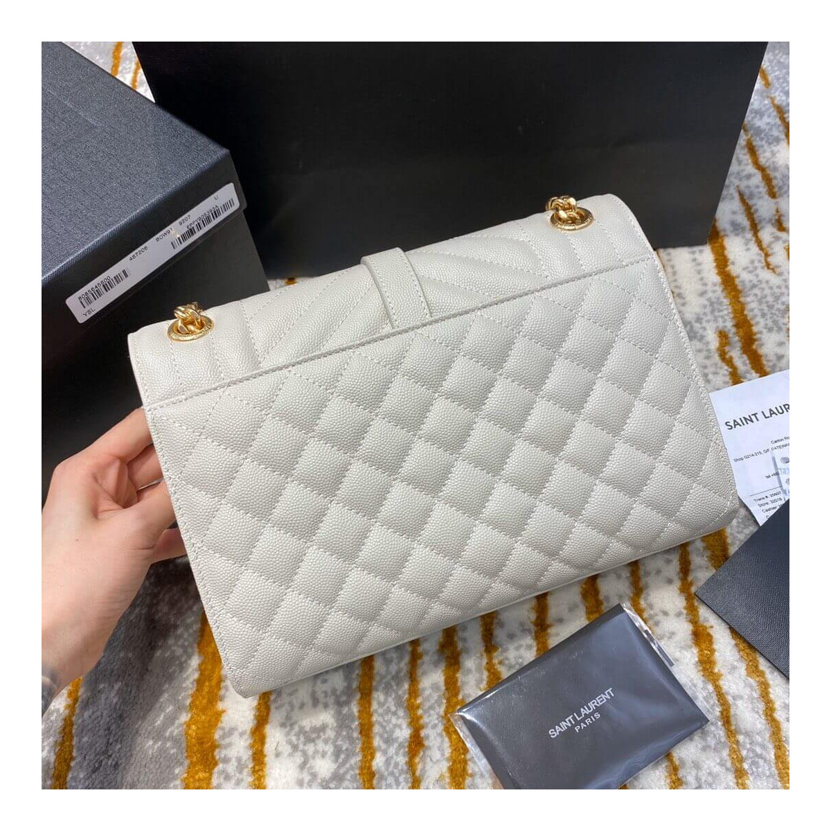 Saint Laurent Grain Leather Envelope Medium Bag 487206 White