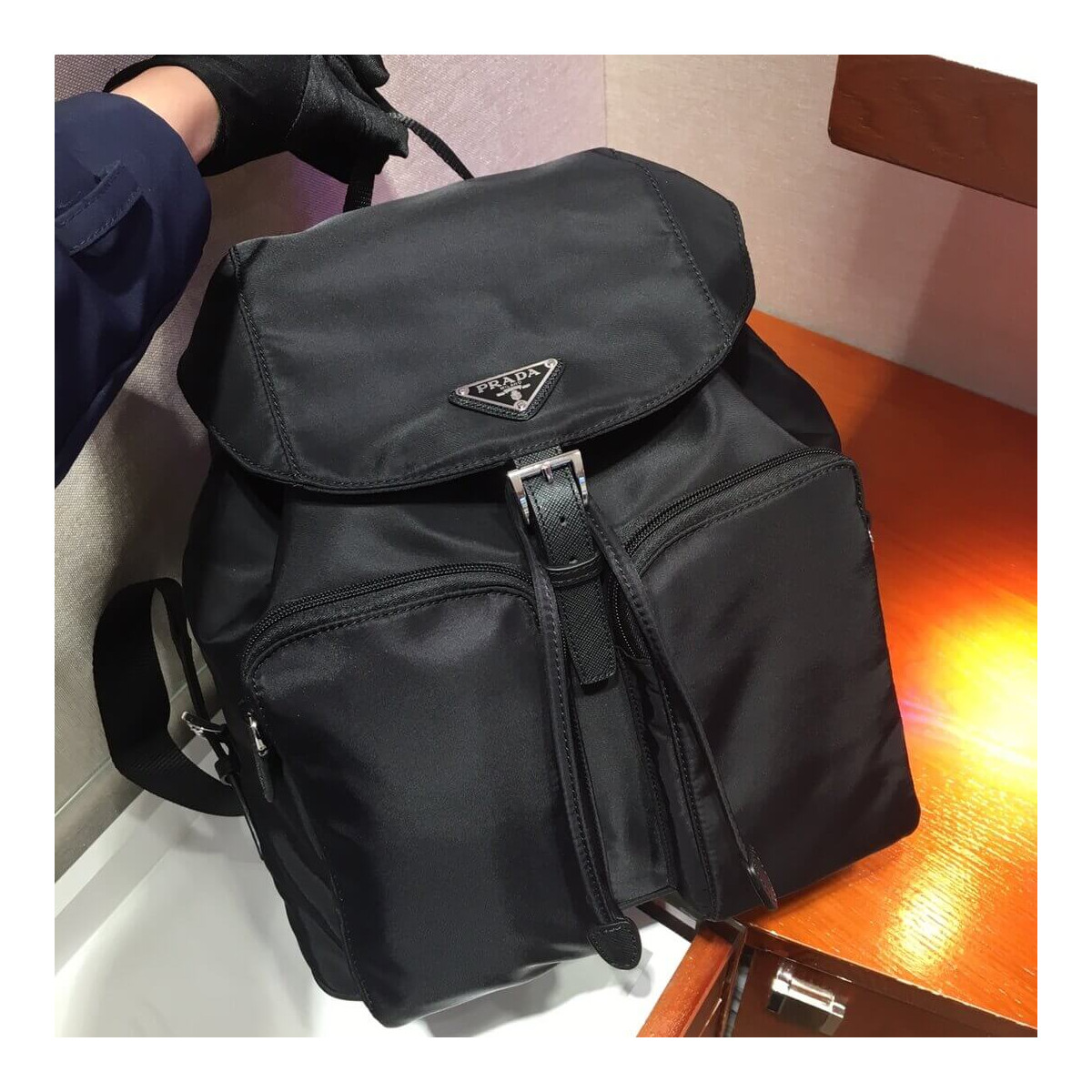 Prada Nylon and Saffiano Leather Backpack 1BZ005