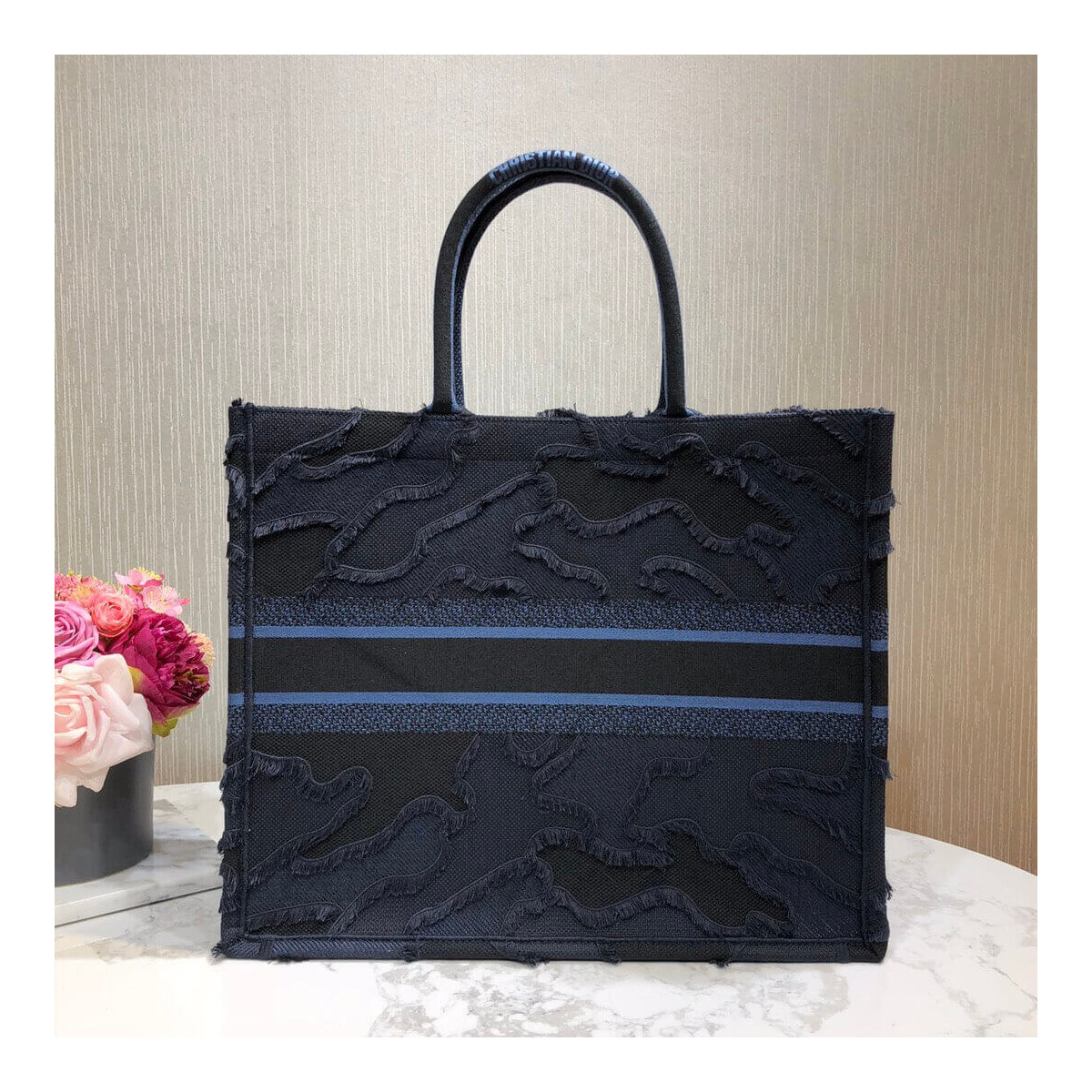 Christian Dior Book Tote Blue Camouflage Embroidery M1286