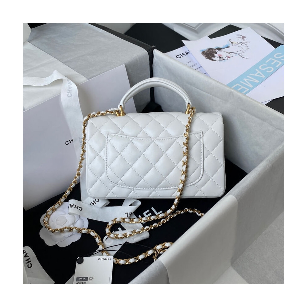 Chanel Mini Flap Bag With Top Handle AS2431 in Iridescent Lambskin