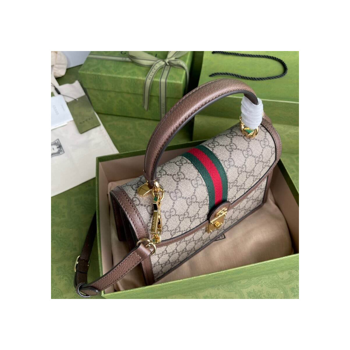 Gucci Ophidia Small Top Handle Bag With Web 651055