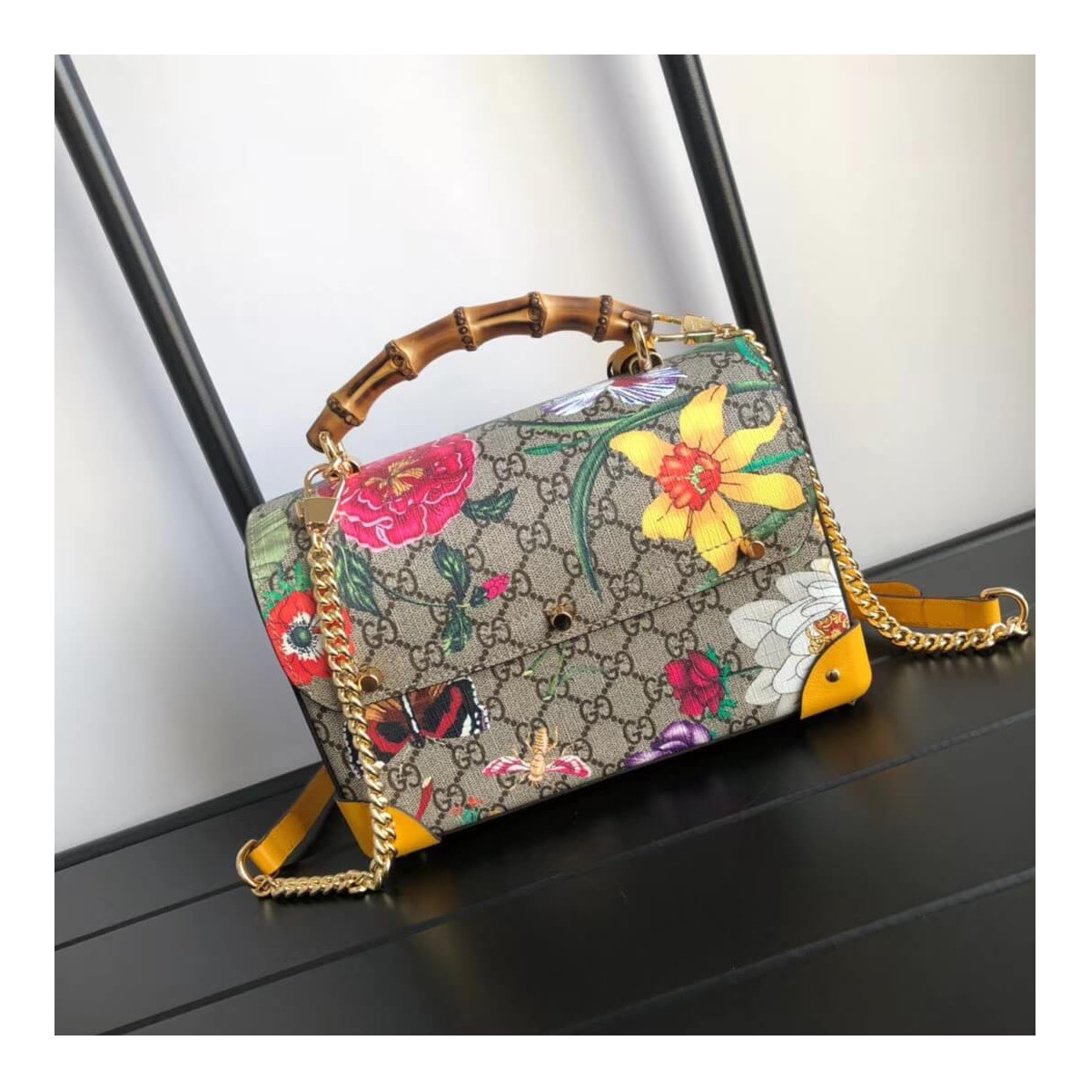 Gucci Padlock GG Flora Small Bamboo Shoulder Bag 603221