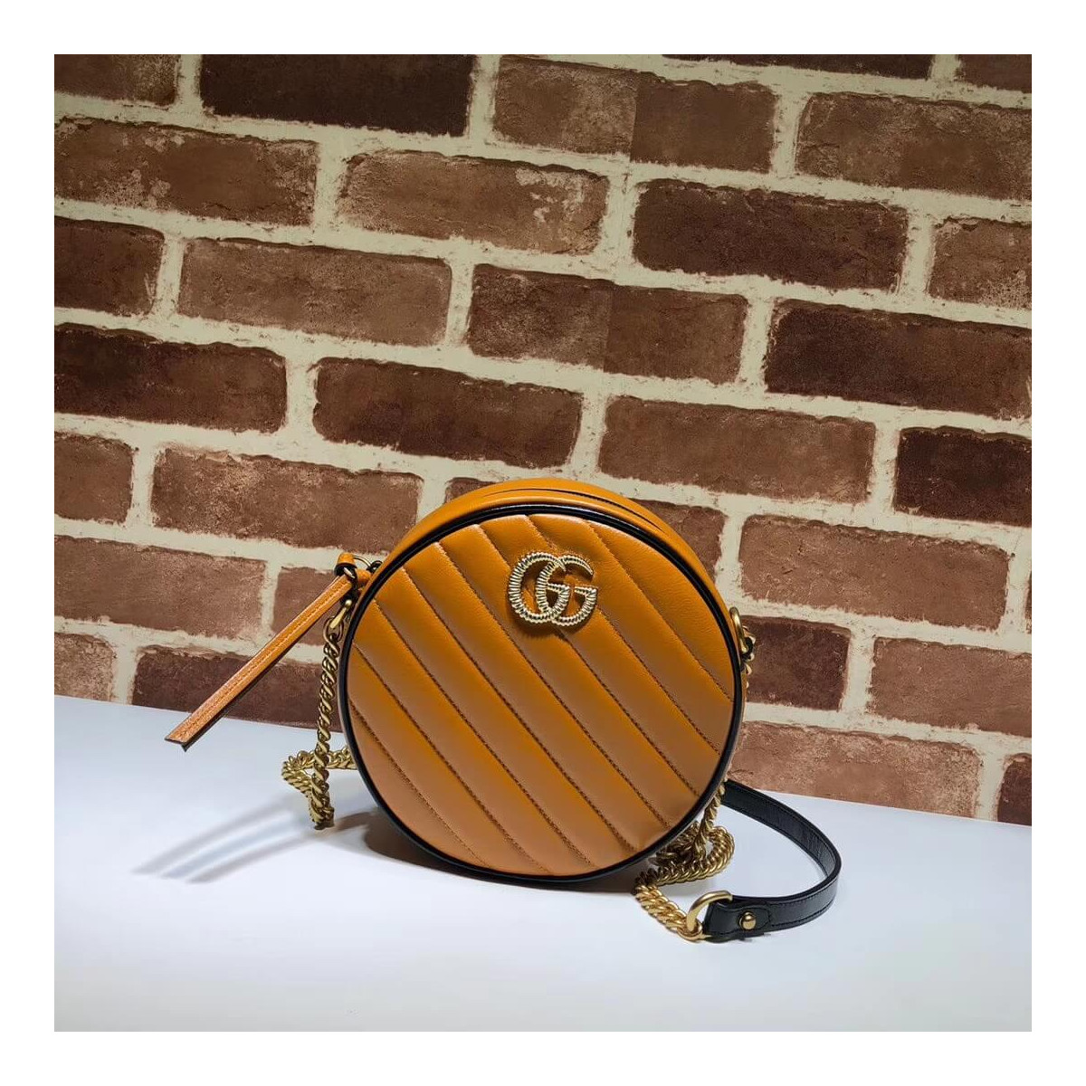 Gucci GG Marmont Mini Round Shoulder Bag 550154 Cognac