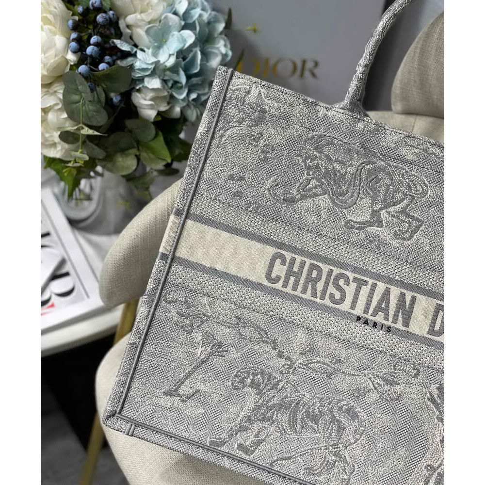 Christian Dior Book Tote Grey Toile De Jouy Bag M1286