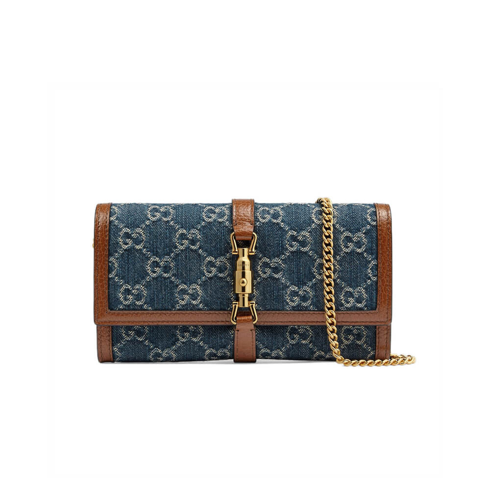 Gucci Jackie 1961 Chain Wallet 652681 in Blue Denim