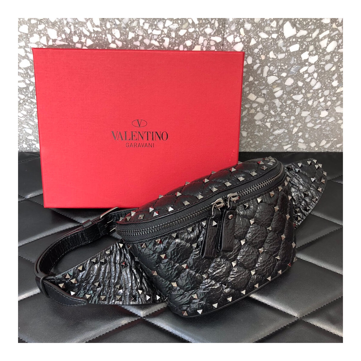 Valentino Garavani Rockstud Spike Waxy Leather Belt Bag 0620B